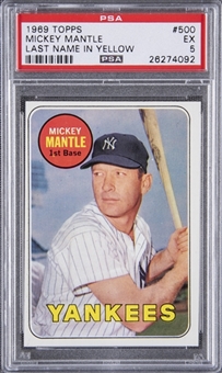 1969 Topps #500 Mickey Mantle, "Last Name In Yellow" - PSA EX 5